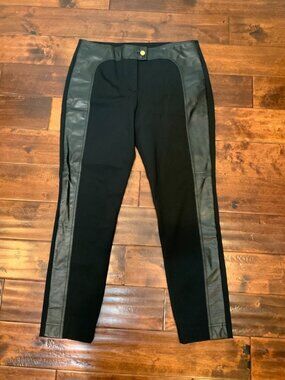 St John Caviar Black Leather Panel Slim Leg Pants NWT $695, Size 14